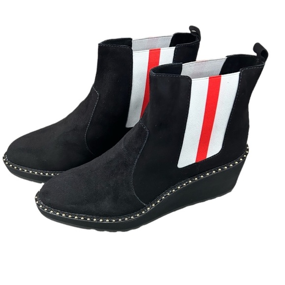 Cecelia‎ New York GEMMA Almond Toe Ankle Boot BLACK Suede Wedge Bootie size 10 - Picture 1 of 4